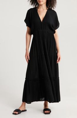 Elan Tiered Ruffle Maxi Cover-Up Dress in Black 