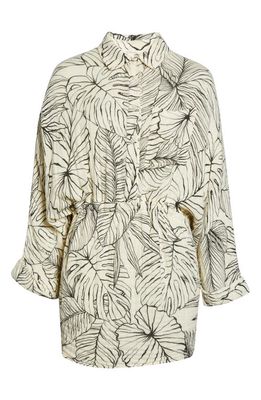 Elan Tropical Cinched Cover-Up Tunic in Natural Black Tropic