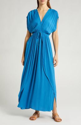 Elan Wrap Maxi Cover-Up Dress in Blue Bright