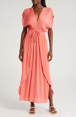 Elan Wrap Maxi Cover-Up Dress in Coral 