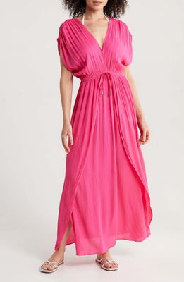 Elan Wrap Maxi Cover-Up Dress in Hot Pink 