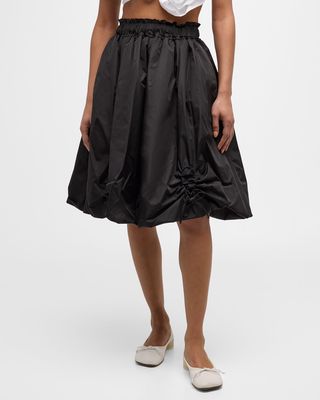 Elastic Ruched Midi Bubble Skirt