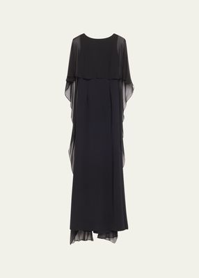 Elbow-Sleeve A-Line Cape Gown