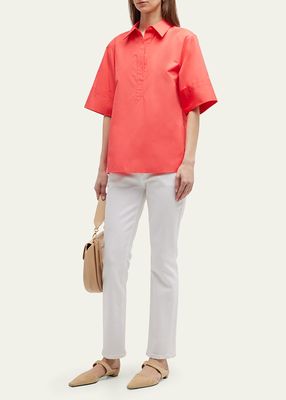 Elbow-Sleeve Cotton Camp Shirt