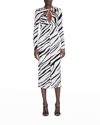 Eleanor Zebra-Print Keyhole Midi Dress