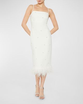 Electra Embellished Feather-Hem Midi Dress