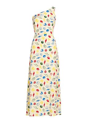 Elena Shell-Print One-Shoulder Midi-Dress