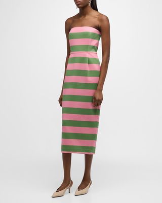 Elena Strapless Striped Midi Column Dress