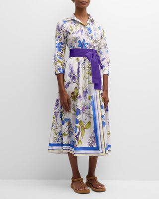 Elenat Floral-Print Belted Midi Shirtdress