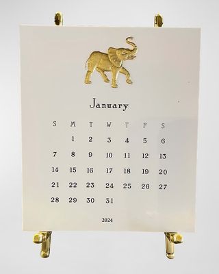 Elephant 2024 Calendar with Gold Easel