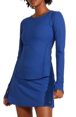 EleVen by Venus Williams Powerful Houndstooth Long Sleeve Top in Blue