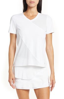 EleVen by Venus Williams Wavy Mesh Inset Short Sleeve Shirt in Bright White