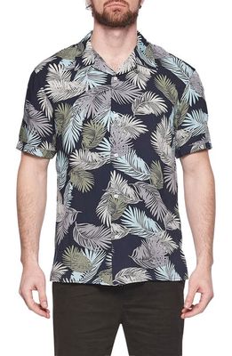 elevenparis Palm Print Short Sleeve Button-Up Camp Shirt in Icy Morn Palm
