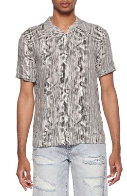 elevenparis Stripe Short Sleeve Button-Up Camp Shirt in Deep Taupe Waves