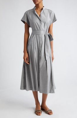 Eleventy Belted Virgin Wool Blend Shirtdress in Melange Light Gray