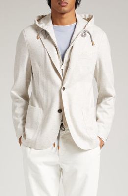 Eleventy Brushed Jersey Sport Coat with Removable Hooded Bib in Ivory