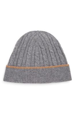Eleventy Cable Knit Cashmere Beanie in Medium Grey-Camel