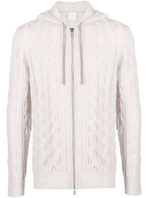 Eleventy cable-knit cashmere hooded jacket - Neutrals