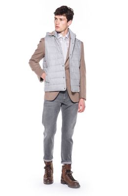 Eleventy Channel Quilted Flannel Vest with Removable Hood in Light Grey