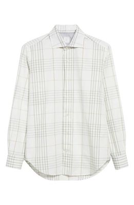 Eleventy Check Cotton & Linen Button-Up Shirt in White And Green