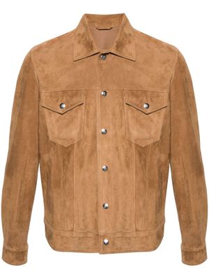 Eleventy classic-collar suede jacket - Brown