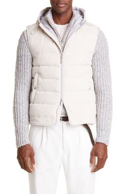 Eleventy Cotton & Cashmere Corduroy Hooded Puffer Vest in Sand
