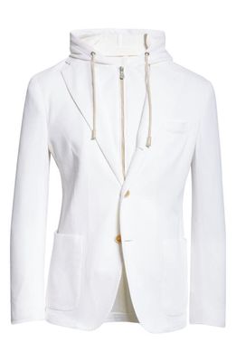 Eleventy Cotton & Cashmere Sport Coat with Removable Hooded Bib in White