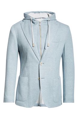 Eleventy Cotton & Cashmere Twill Blazer with Removable Hooded Bib in Baby Blue