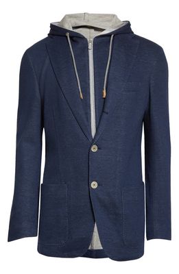 Eleventy Cotton Blazer with Removable Hooded Bib in Blue