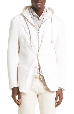 Eleventy Cotton Blazer with Removable Hooded Bib in White