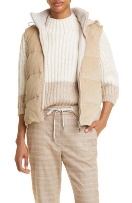 Eleventy Cotton Corduroy Vest with Removable Hood in Sabbia