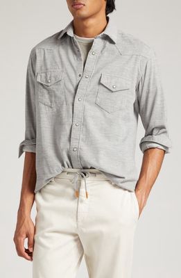 Eleventy Cotton Corduroy Western Shirt in Light Grey