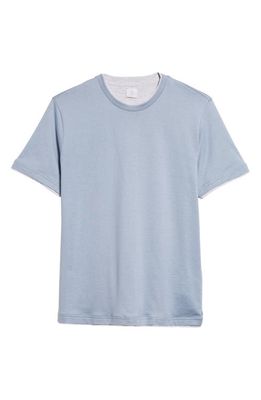 Eleventy Cotton Crewneck T-Shirt in Baby Blue And Light Gray
