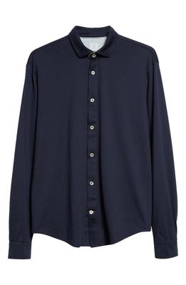 Eleventy Dandy Jersey Button-Up Shirt in Navy