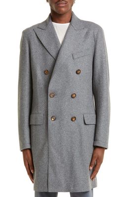 Eleventy Double Breasted Wool Blend Overcoat in Medium Grey