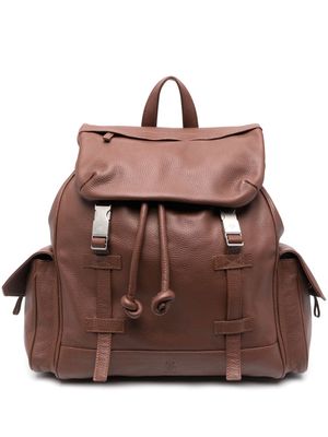 Eleventy double-buckle fastening leather backpack - Brown