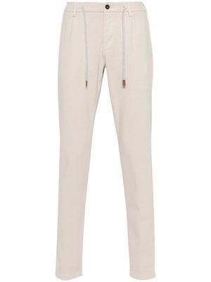 Eleventy drawstring-fastening cotton-blend tapered trousers - Neutrals