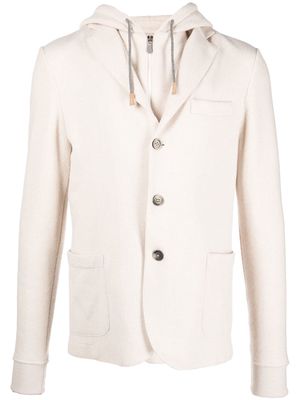 Eleventy drawstring-hooded single-breasted jacket - Neutrals