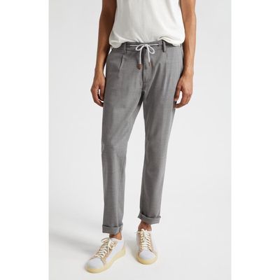 Eleventy Drawstring Waist Stretch Virgin Wool Pants in Light Grey at Nordstrom, Size 36