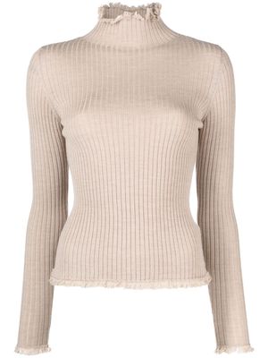 Eleventy fringed high-neck wool jumper - Neutrals