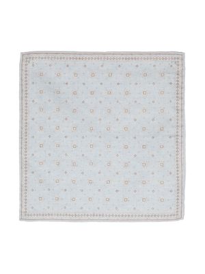Eleventy geometric-print wool-cotton scarf - Blue