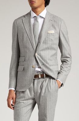 Eleventy Herringbone Virgin Wool Suit in Medium Grey