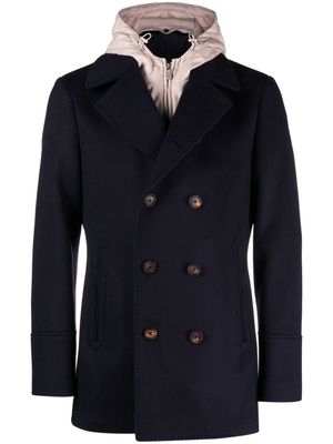 Eleventy hooded double-breasted peacoat - Blue