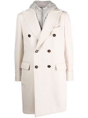 Eleventy hooded double-breasted wool-cashmere coat - Neutrals