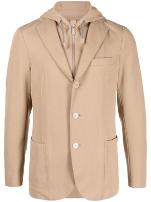 Eleventy hooded single-breasted blazer - Brown