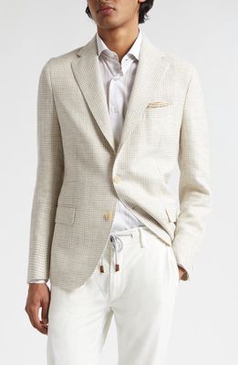 Eleventy Houndstooth Linen & Wool Sport Coat in Sand