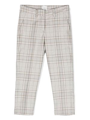 Eleventy Kids check-pattern slim-cut trousers - Brown