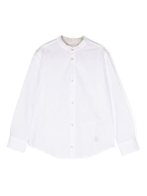 Eleventy Kids collarless long-sleeve linen shirt - White