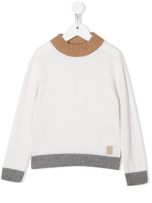 Eleventy Kids contrasting-trim knitted jumper - White