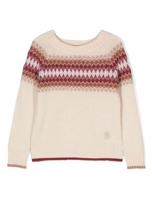Eleventy Kids fair isle intarsia-knit jumper - Neutrals